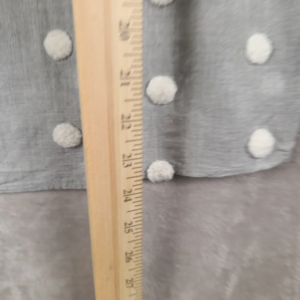 Zara Blouse Top Women's Size S Gray Pompom Details 7/8 Sleeves Office Casual - Picture 7 of 8